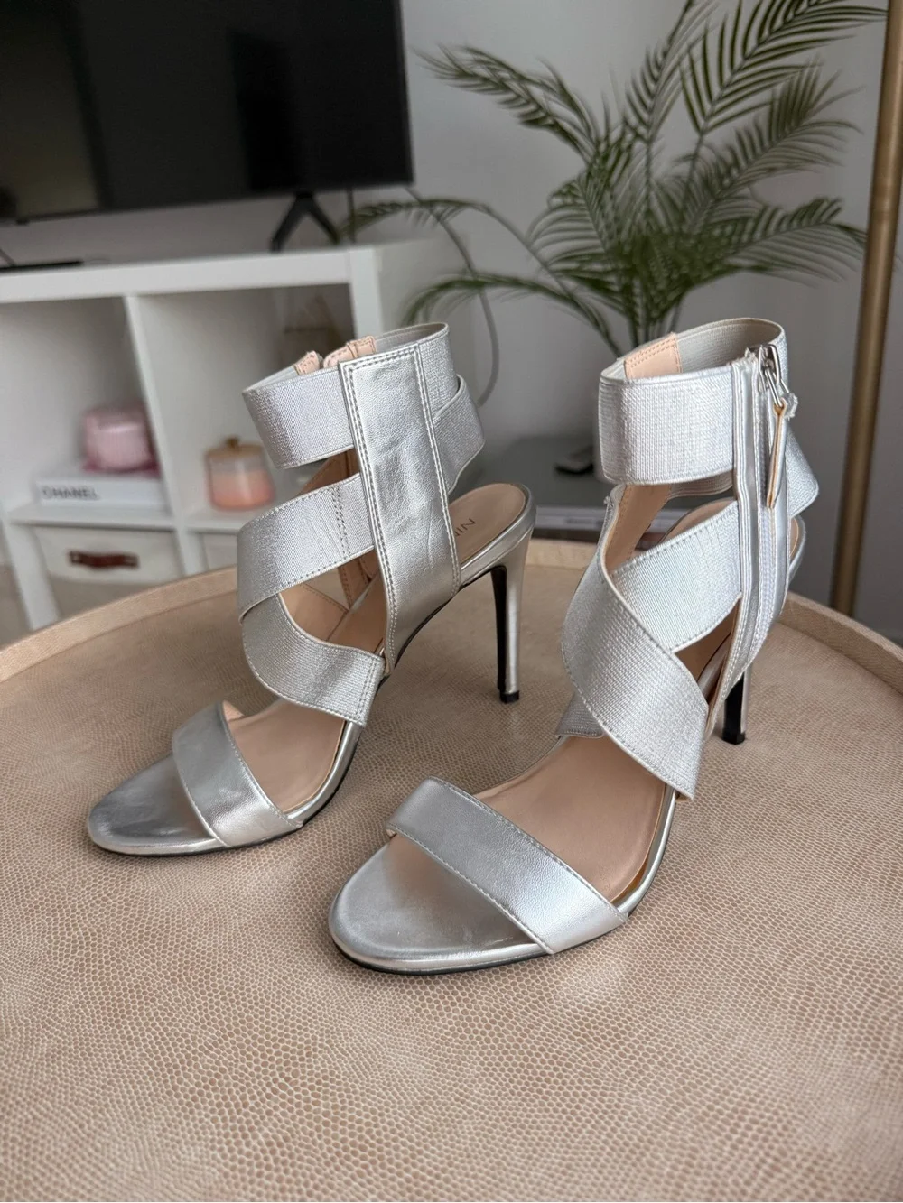 Metallic Silver Strappy High Heel Sandals - Women's Evening Heels